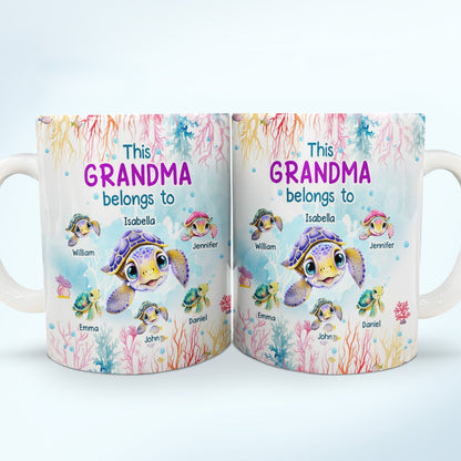 This Grandma Belongs To Cute Ocean Turtles - Gift For Grandmother, Mother, Mom - Personalized White Edge-to-Edge Mug