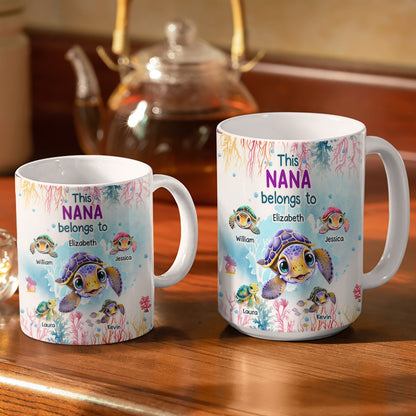 This Grandma Belongs To Cute Ocean Turtles - Gift For Grandmother, Mother, Mom - Personalized White Edge-to-Edge Mug