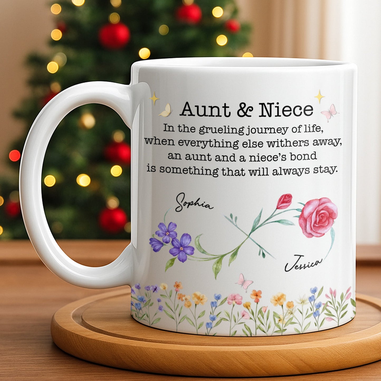 Aunt And Niece's Bond With Flowers And Butterfly - Personalized Custom Coffee Mug - NCE010_MG