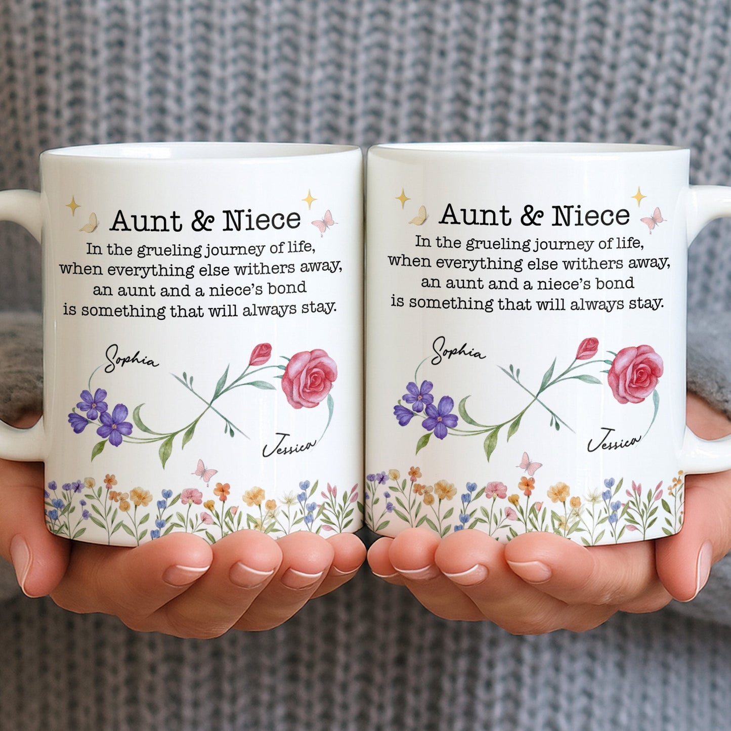 Aunt And Niece's Bond With Flowers And Butterfly - Personalized Custom Coffee Mug - NCE010_MG