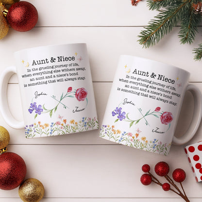 Aunt And Niece's Bond With Flowers And Butterfly - Personalized Custom Coffee Mug - NCE010_MG