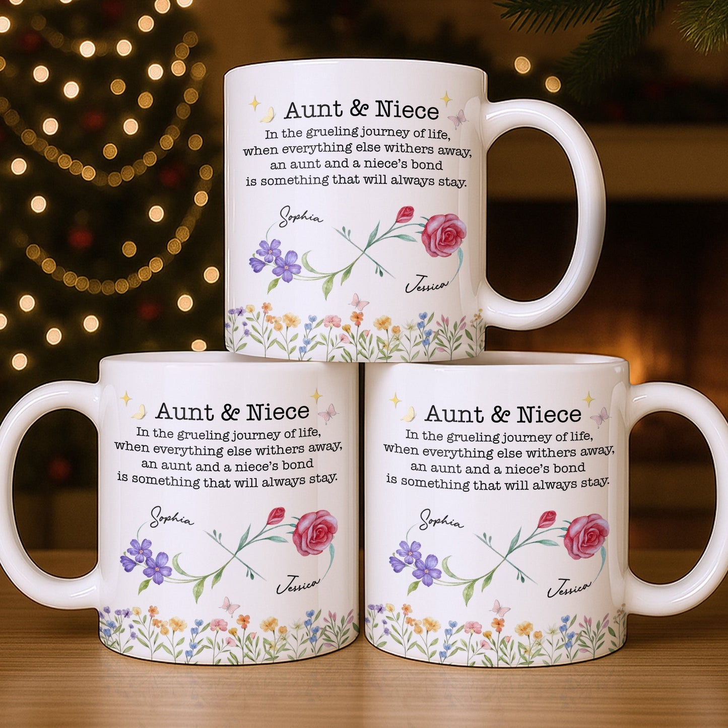 Aunt And Niece's Bond With Flowers And Butterfly - Personalized Custom Coffee Mug - NCE010_MG