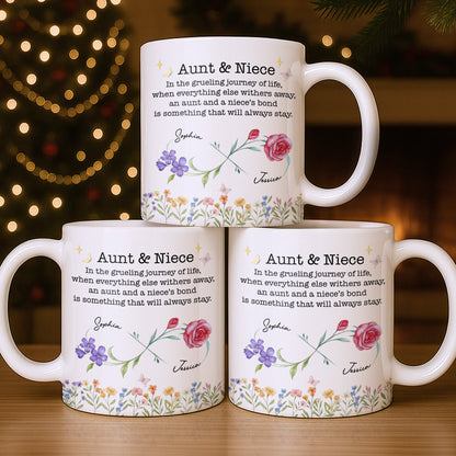 Aunt And Niece's Bond With Flowers And Butterfly - Personalized Custom Coffee Mug - NCE010_MG