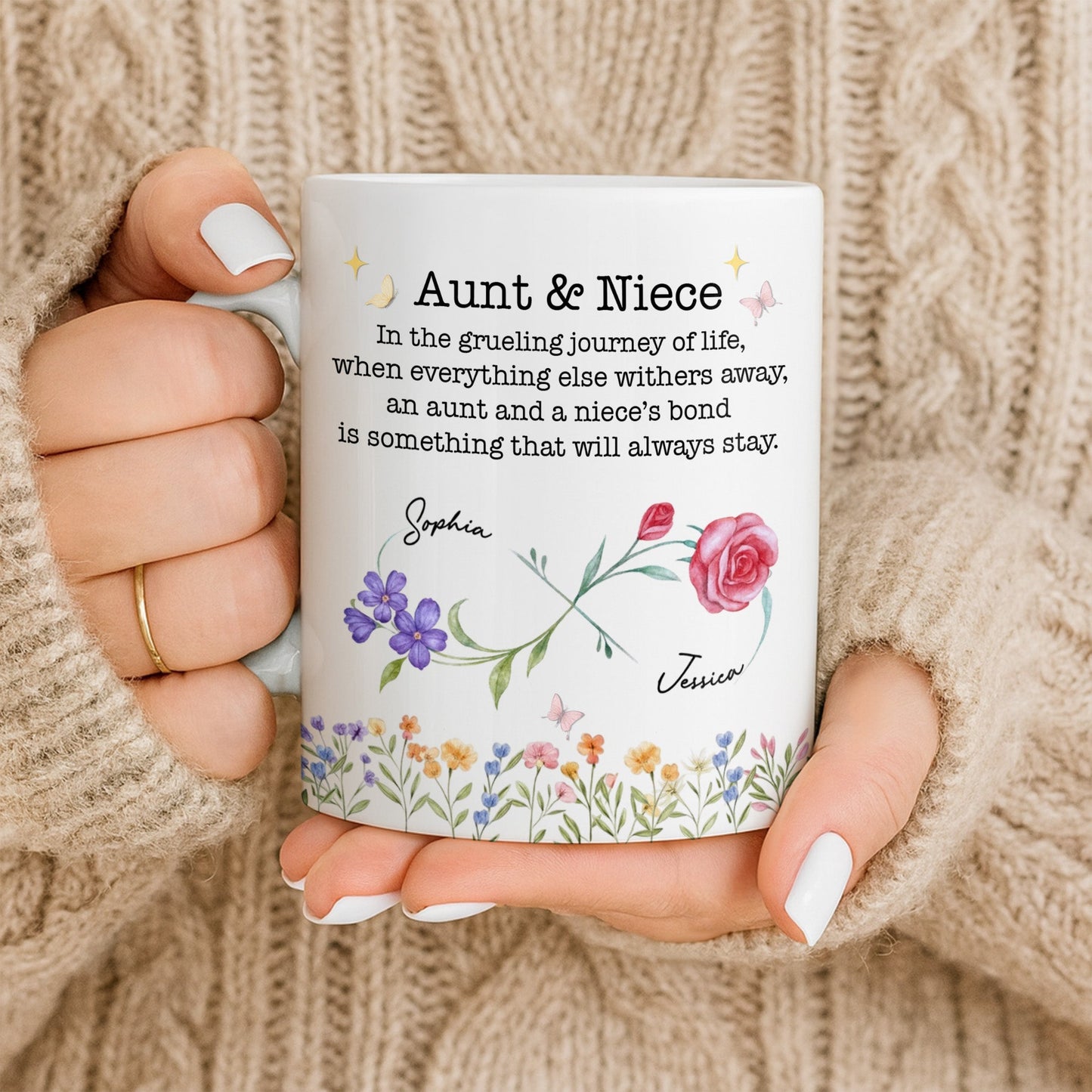 Aunt And Niece's Bond With Flowers And Butterfly - Personalized Custom Coffee Mug - NCE010_MG