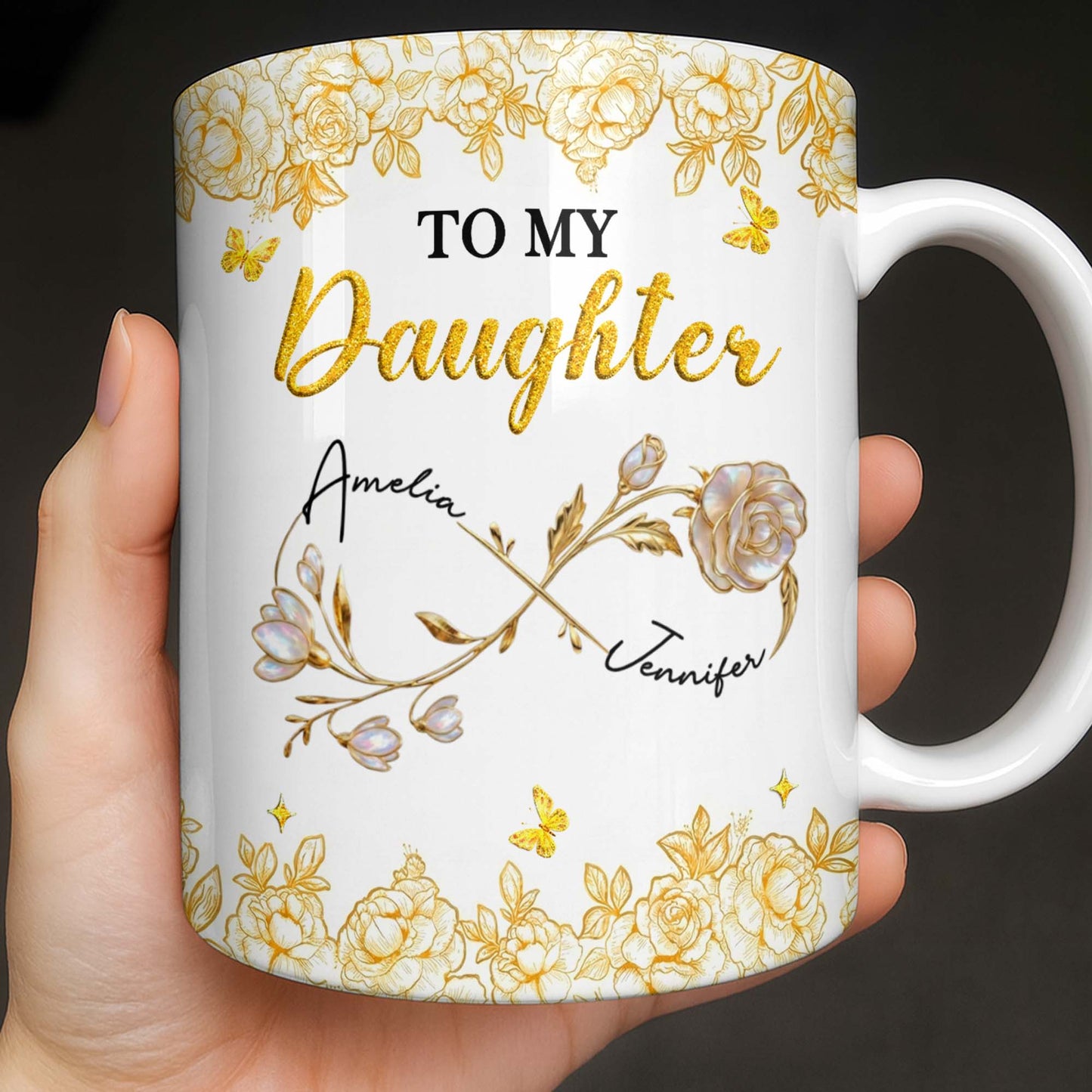 Choose You To Be My Daughter In Every Lifetime, Flowers, Butterflies - Personalized Custom Coffee Mug - NCE024_MG