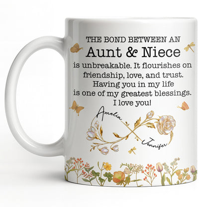 The Bond Between an Aunt & Niece, Butterflies and Flowers - Personalized Custom Coffee Mug - NCE039_MG