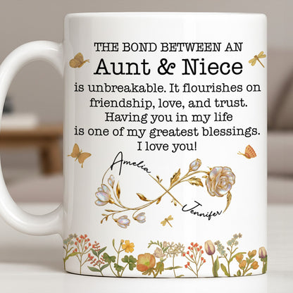 The Bond Between an Aunt & Niece, Butterflies and Flowers - Personalized Custom Coffee Mug - NCE039_MG