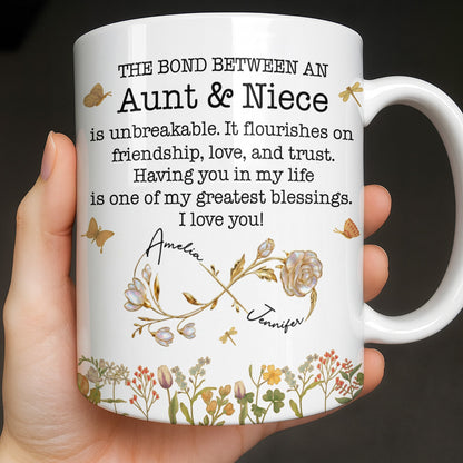 The Bond Between an Aunt & Niece, Butterflies and Flowers - Personalized Custom Coffee Mug - NCE039_MG