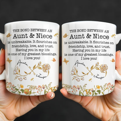 The Bond Between an Aunt & Niece, Butterflies and Flowers - Personalized Custom Coffee Mug - NCE039_MG
