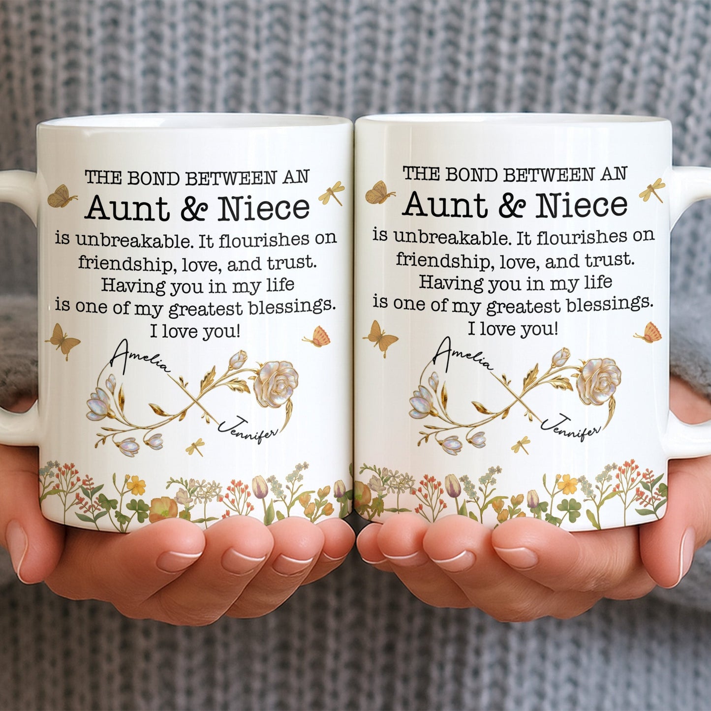The Bond Between an Aunt & Niece, Butterflies and Flowers - Personalized Custom Coffee Mug - NCE039_MG