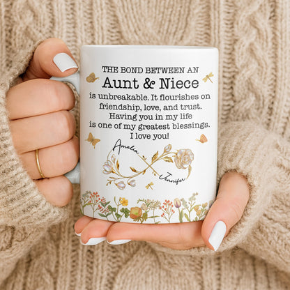 The Bond Between an Aunt & Niece, Butterflies and Flowers - Personalized Custom Coffee Mug - NCE039_MG