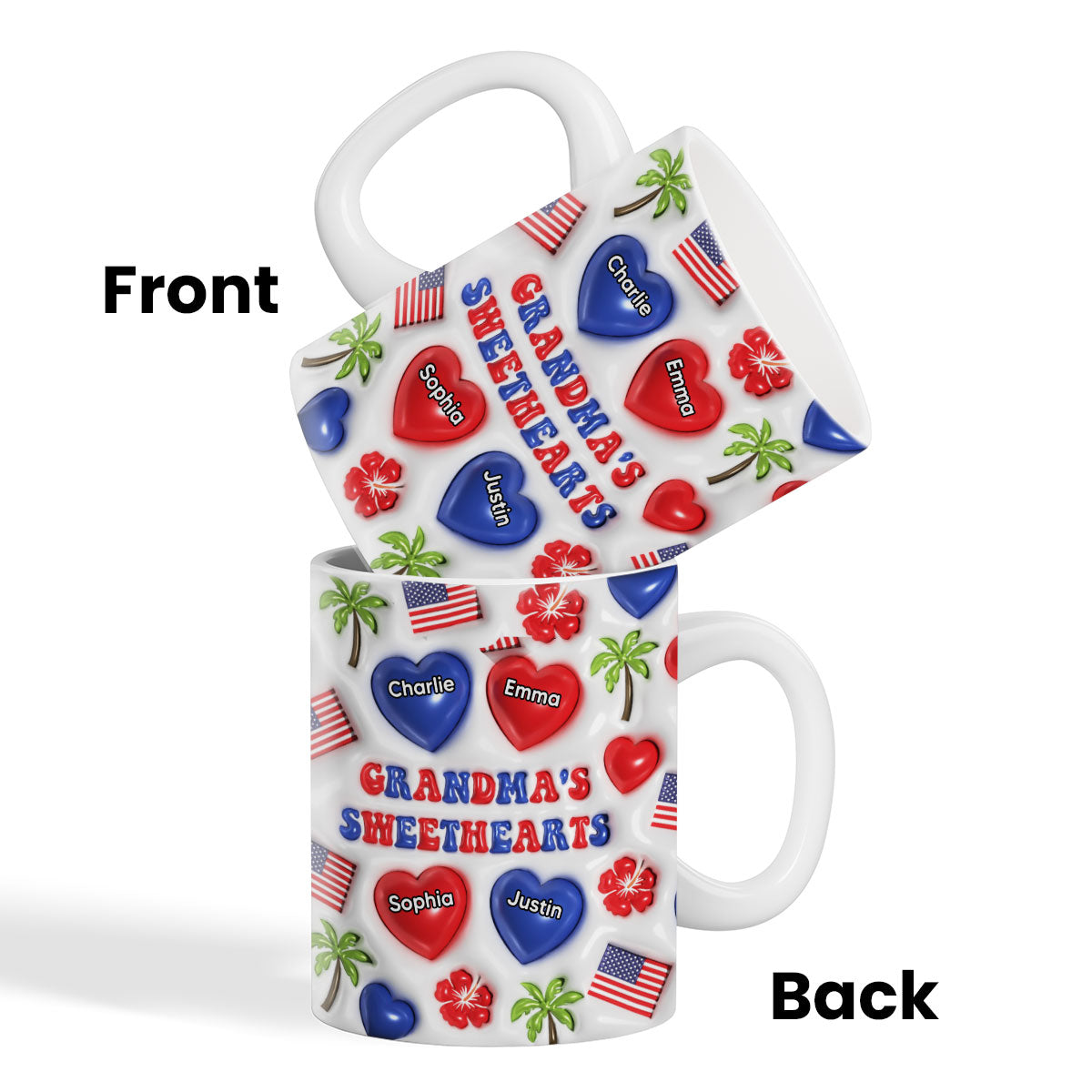 Grandma's Sweetheart Personalized 3D Inflated Mug, 4th Of July Gift For Grandma