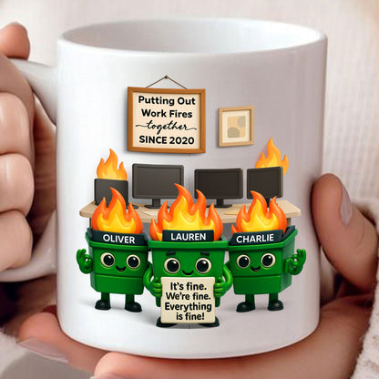 Funny Dumpster Fire Office Chaos - Personalized Mug - Funny Christmas Gift, White Elephant Gift for Coworkers