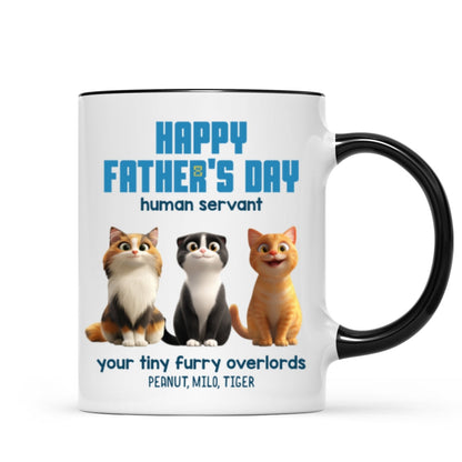 Happy Father's Day Human Servant Personalized Mug, Cute Cartoon Cats, Unique Father's Day Gift for Cat Dads
