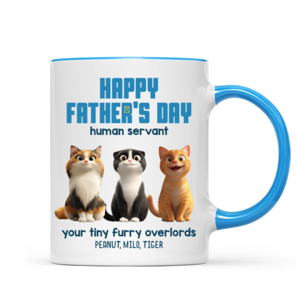 Happy Father's Day Human Servant Personalized Mug, Cute Cartoon Cats, Unique Father's Day Gift for Cat Dads