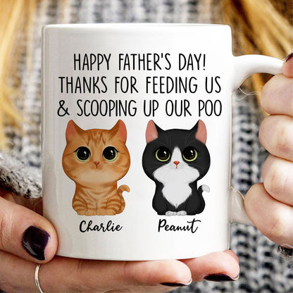 Happy Father's Day Thanks For Feeding Me And Scooping Up My Poo Watercolor Cute Cats Personalized Mug