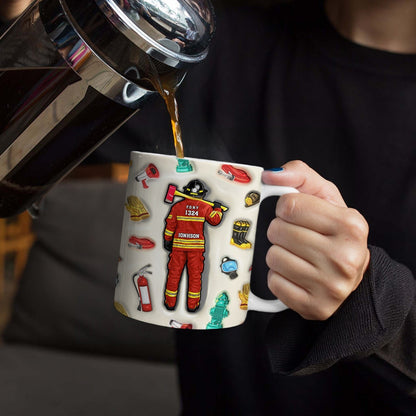 Firefighter 3D Uniform - Gift For Firefighters - 3D Inflated Effect Printed Mug, Personalized White Edge-to-Edge Mug