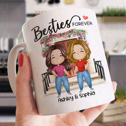 Besties Forever Watercolor Girls Personalized Mug - Gift For Besties, Gift For Sisters