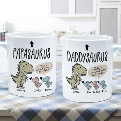 Papasaurus And Kids Cute Style Personalized Mug, Father's Day Gift for Grandpa