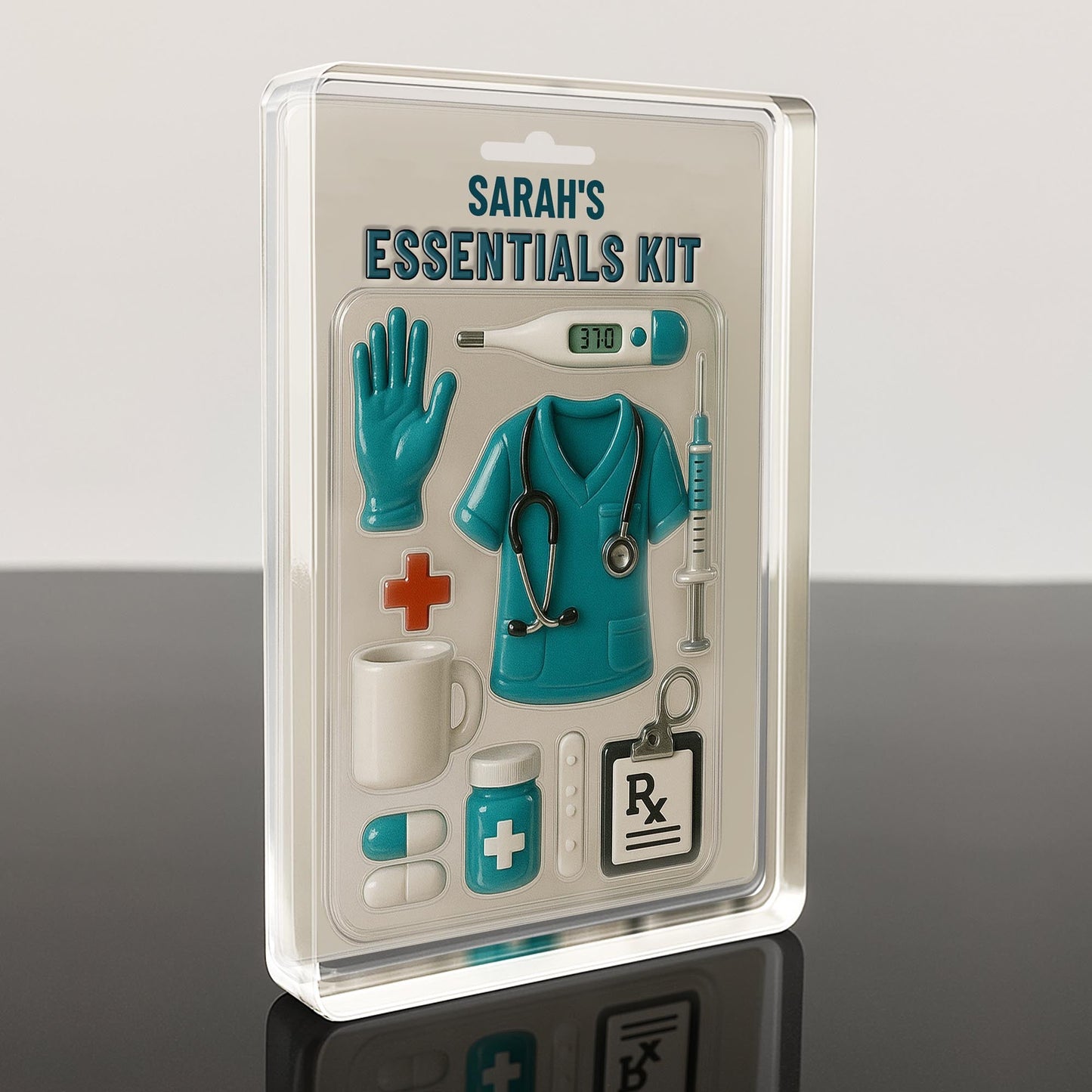 Sarah's Essentials Kit, Medical Scrubs, Stethoscope, Glove, Coffee Mug - Personalized Custom Acrylic Plaque - NUR001_RECA