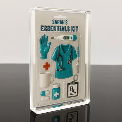 Sarah's Essentials Kit, Medical Scrubs, Stethoscope, Glove, Coffee Mug - Personalized Custom Acrylic Plaque - NUR001_RECA