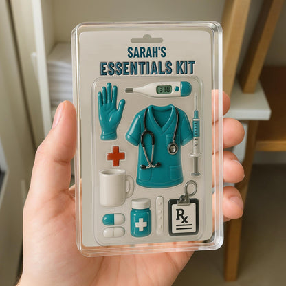 Sarah's Essentials Kit, Medical Scrubs, Stethoscope, Glove, Coffee Mug - Personalized Custom Acrylic Plaque - NUR001_RECA