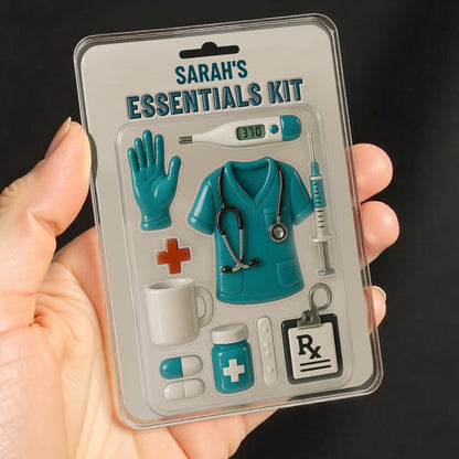 Sarah's Essentials Kit, Medical Scrubs, Stethoscope, Glove, Coffee Mug - Personalized Custom Acrylic Plaque - NUR001_RECA