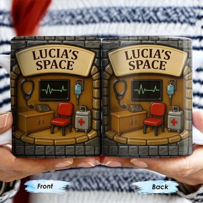 Lucia's Space, Stethoscope, Heartbeat Monitor, IV Bag, Medical Cabinet, Emergency Kit - Personalized Custom Coffee Mug - NUR004_MG