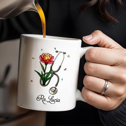 Vibrant Tulip And Stethoscope Design, Beautiful Butterflies - Personalized Custom Coffee Mug - NUR006_MG