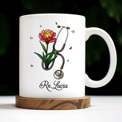 Vibrant Tulip And Stethoscope Design, Beautiful Butterflies - Personalized Custom Coffee Mug - NUR006_MG