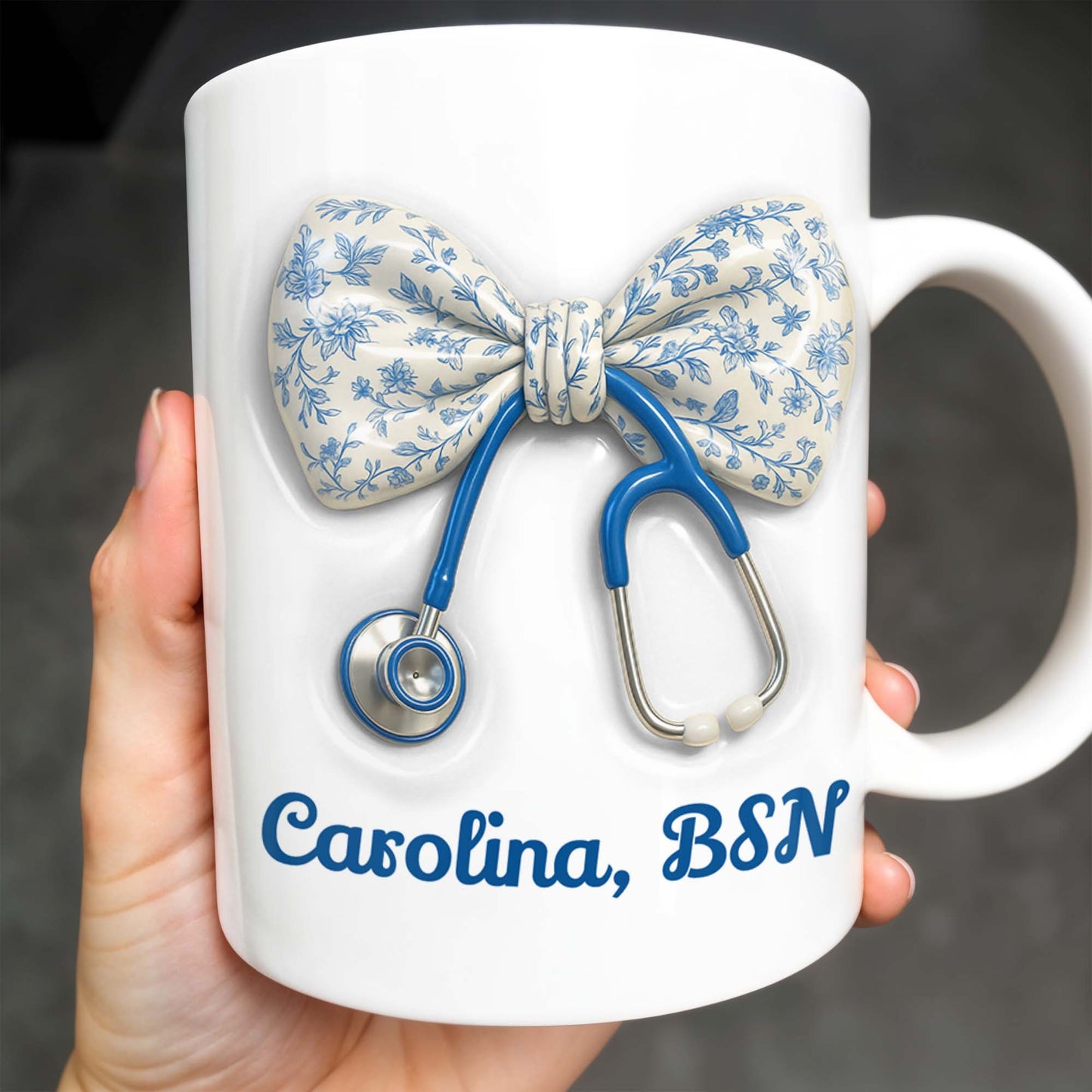 Celebrate Those Who Care, Floral Bow and Stethoscope - Personalized Custom Coffee Mug - NUR007_MG