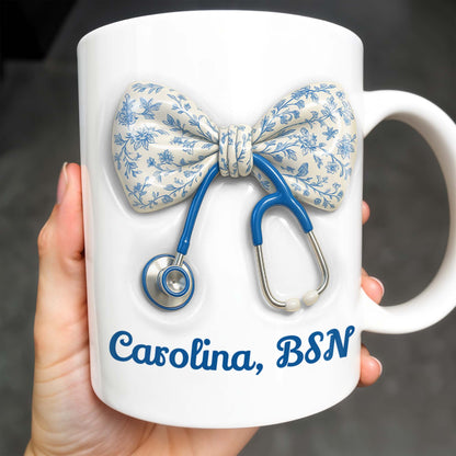 Celebrate Those Who Care, Floral Bow and Stethoscope - Personalized Custom Coffee Mug - NUR007_MG