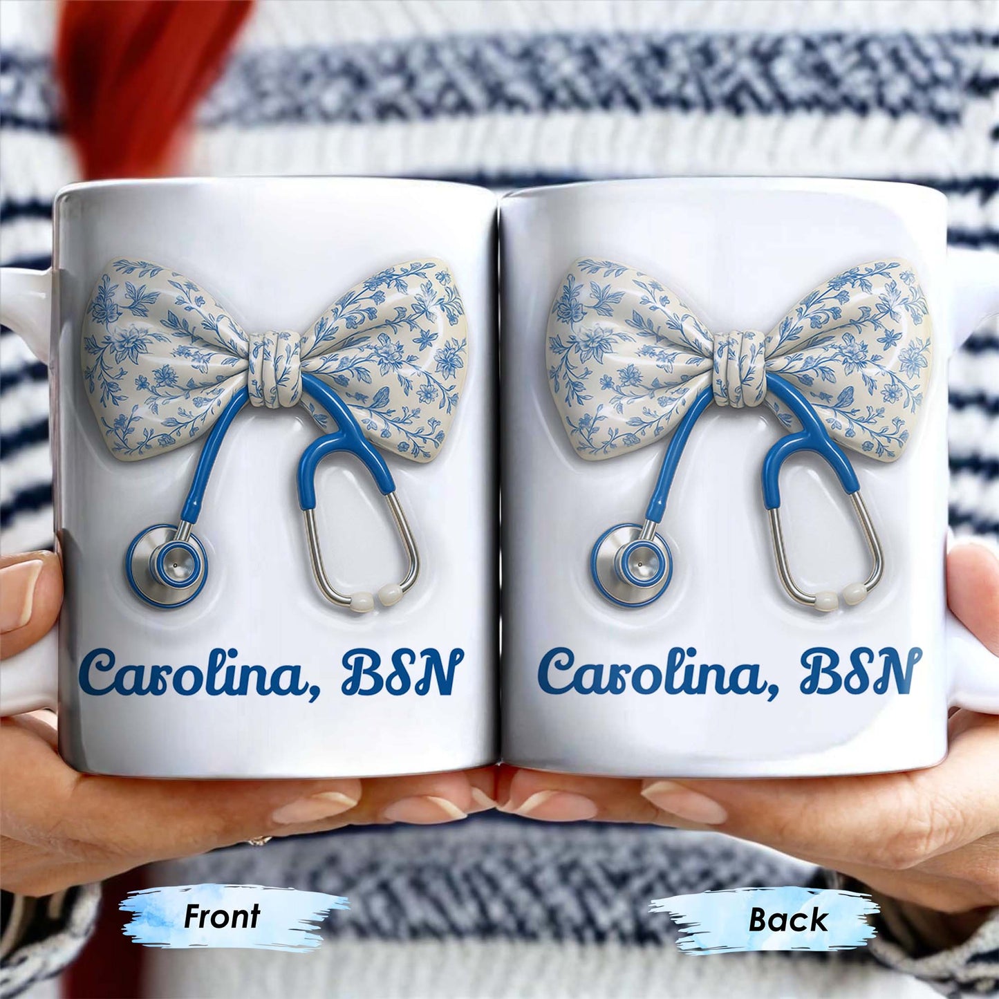 Celebrate Those Who Care, Floral Bow and Stethoscope - Personalized Custom Coffee Mug - NUR007_MG