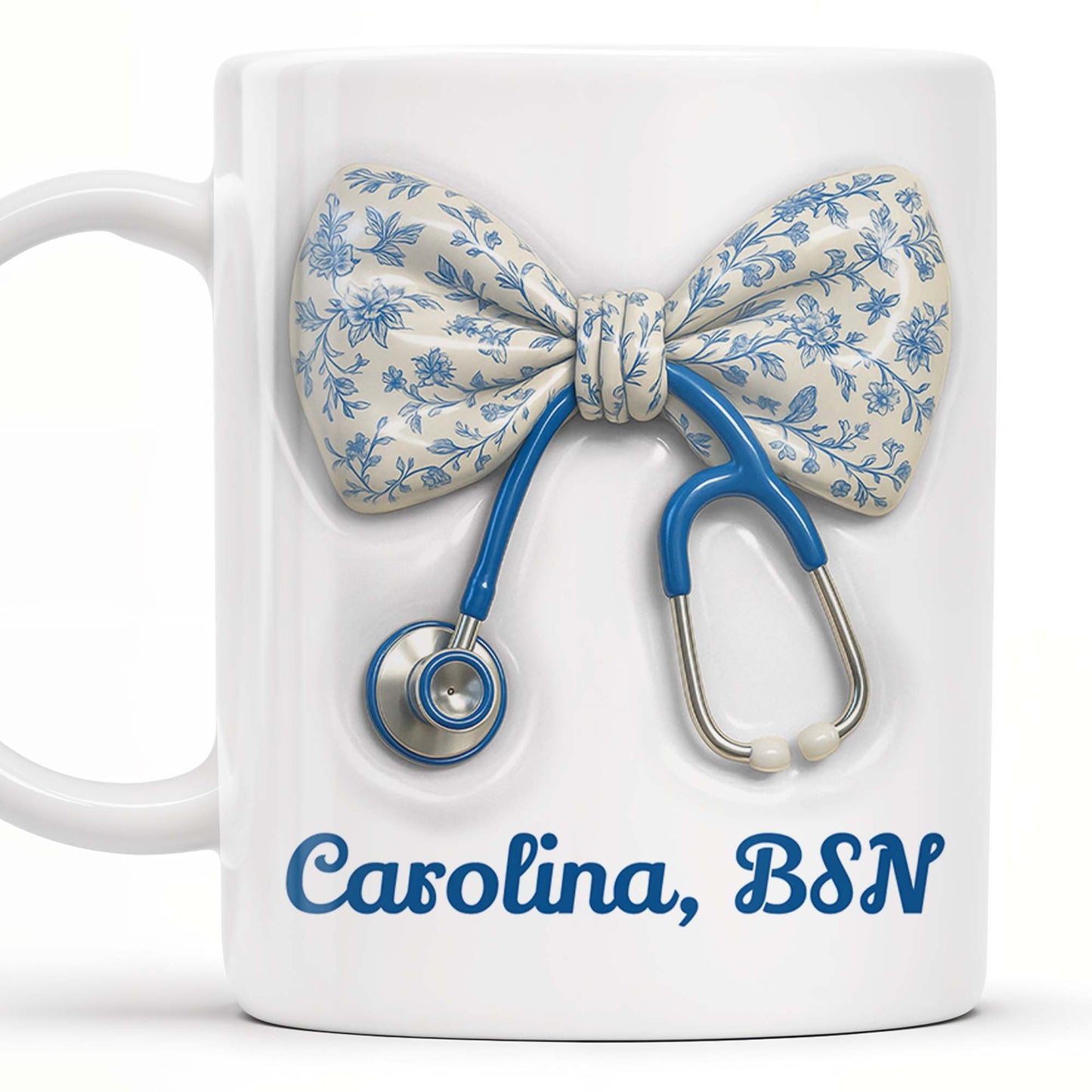 Celebrate Those Who Care, Floral Bow and Stethoscope - Personalized Custom Coffee Mug - NUR007_MG