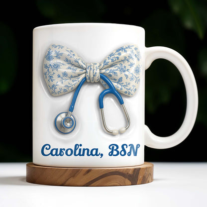 Celebrate Those Who Care, Floral Bow and Stethoscope - Personalized Custom Coffee Mug - NUR007_MG
