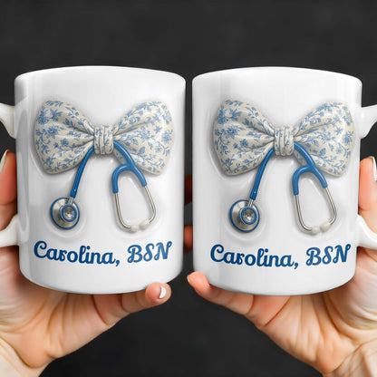 Celebrate Those Who Care, Floral Bow and Stethoscope - Personalized Custom Coffee Mug - NUR007_MG