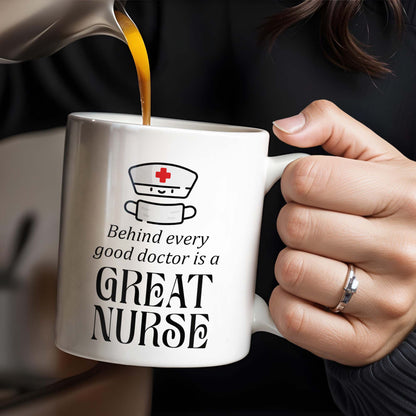 Behind Every Good Doctor Is A Great Nurse, Nurse Cap and Mask - Personalized Custom Coffee Mug - NUR010_MG