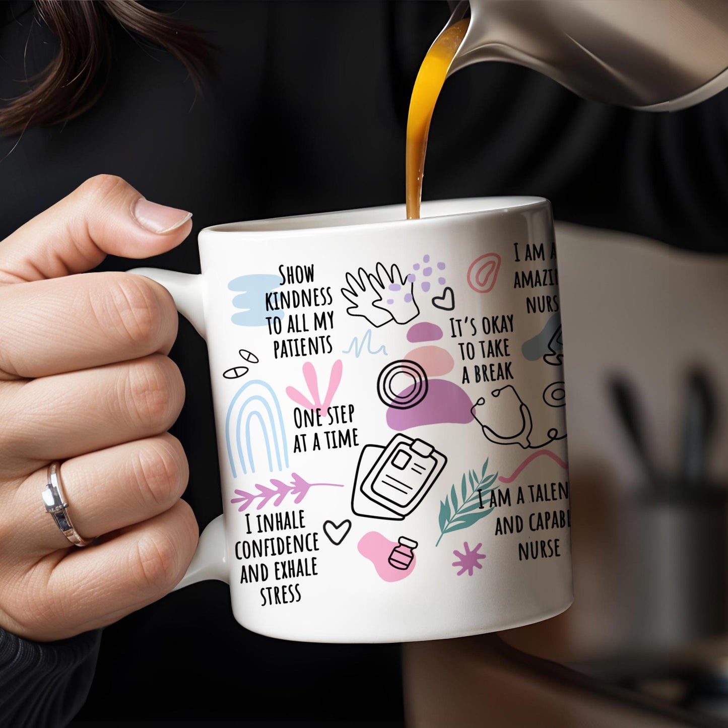 How Nurses Heal: One Step At A Time, Daily Nurse Reminders, Stethoscope, Capsule - Personalized Custom Coffee Mug - NUR012_MG