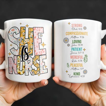 Strong, Compassionate, Loving, Patient, Merciful, Peaceful, Kind, Flowers and Stars - Personalized Custom Coffee Mug - NUR014_MG