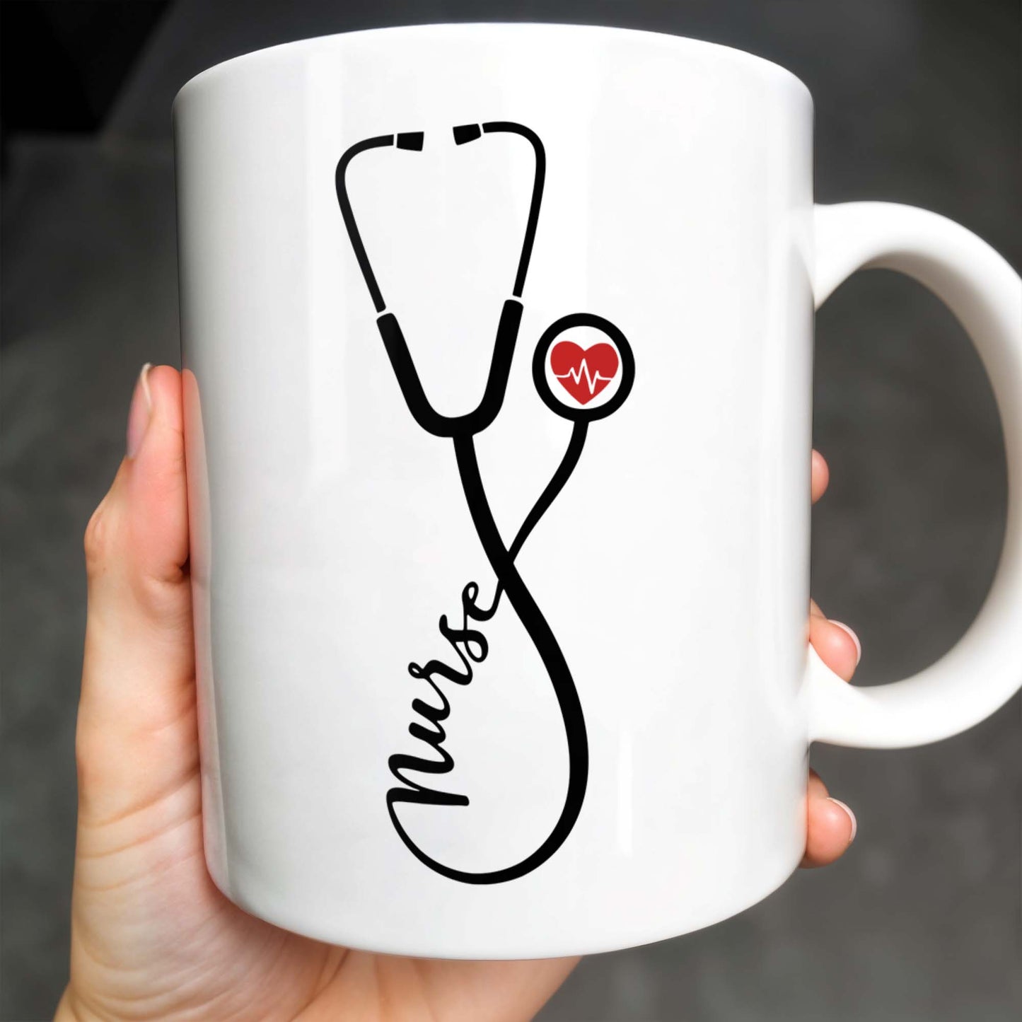 Nurse, Stethoscope and Heartbeat - Personalized Custom Coffee Mug - NUR016_MG