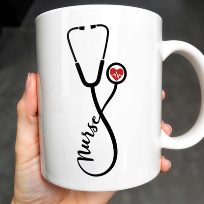 Nurse, Stethoscope and Heartbeat - Personalized Custom Coffee Mug - NUR016_MG