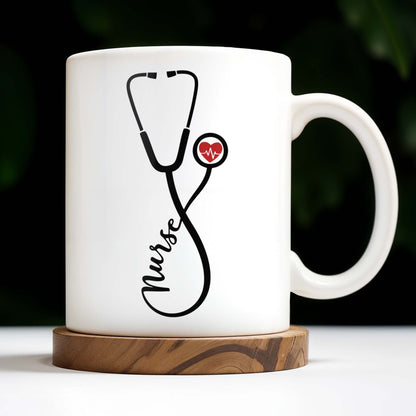 Nurse, Stethoscope and Heartbeat - Personalized Custom Coffee Mug - NUR016_MG