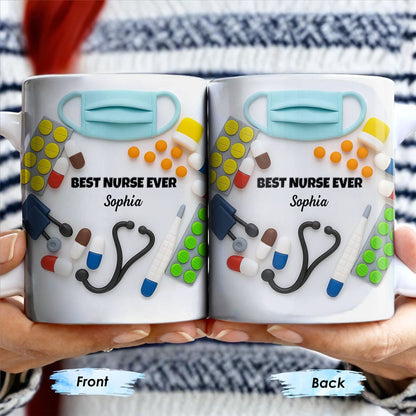 Best Nurse Ever With Stethoscope And Medical Tools - Personalized Custom Coffee Mug - NUR057_MG