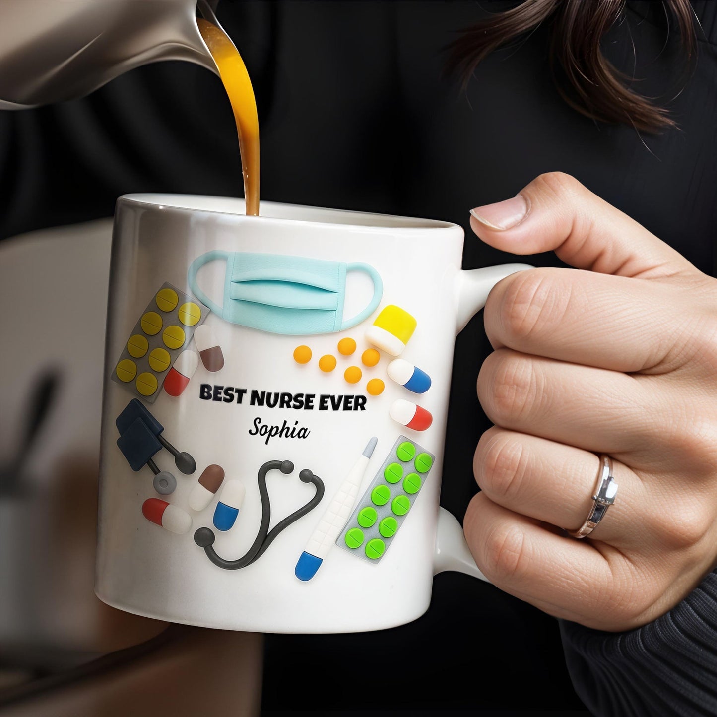 Best Nurse Ever With Stethoscope And Medical Tools - Personalized Custom Coffee Mug - NUR057_MG