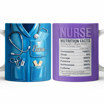 Nurse Nutrition Facts Compassion, Sleep, Courage Mug Design - Personalized Custom Coffee Mug - NUR060_MG