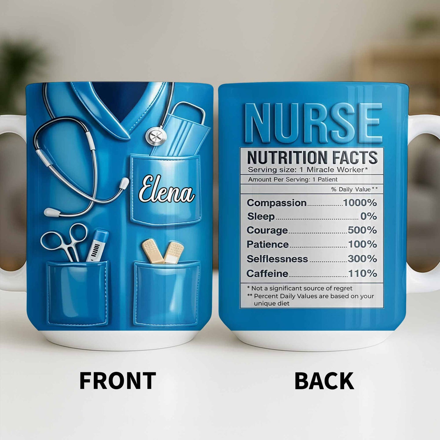 Nurse Nutrition Facts Compassion, Sleep, Courage Mug Design - Personalized Custom Coffee Mug - NUR060_MG