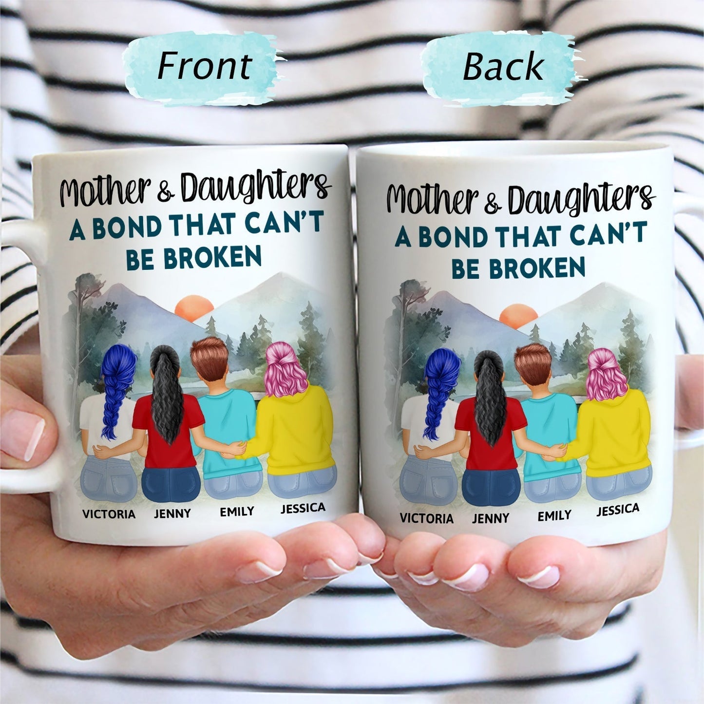 Mother And Daughters Forever Linked Together - Gift For Mom, Mother, Grandma - Personalized Mug