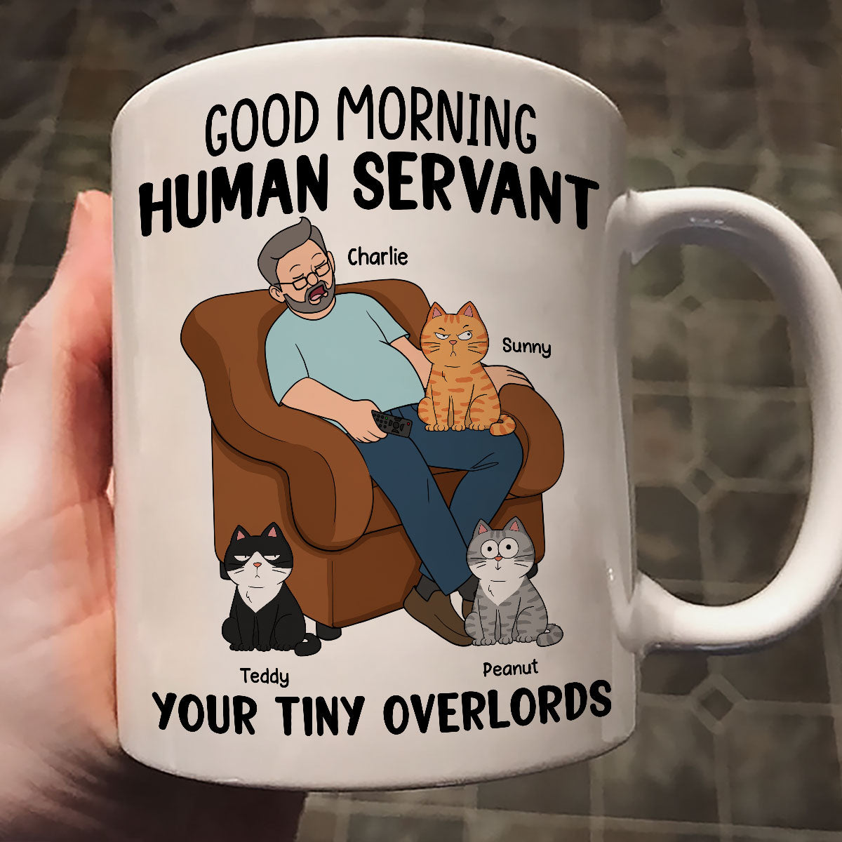 Happy Father's Day Human Servant Cat Dad Asleep Funny Cats Personalized Mug