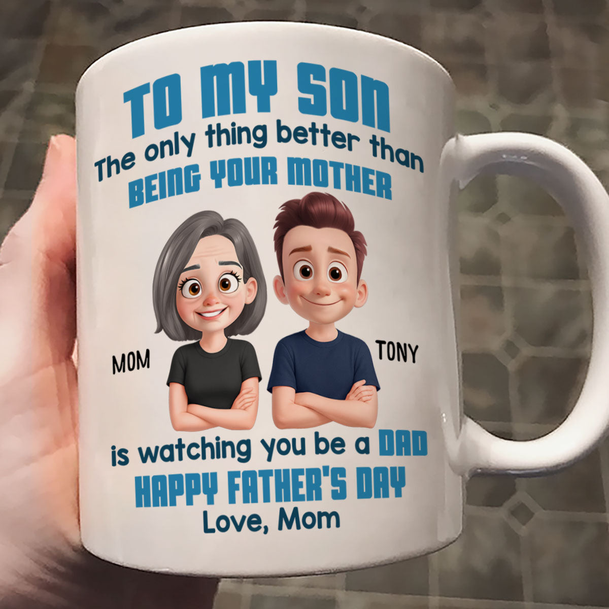 To My Son Happy Father's Day Cartoon Style Personalized Mug, Heartfelt Father's Day Gift For Son