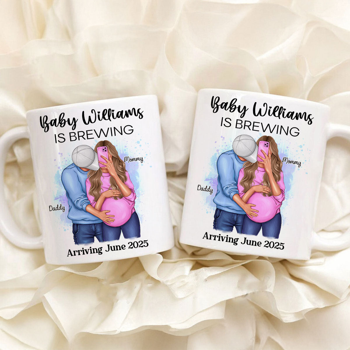 Baby Is Brewing Pregnancy Hugging Couple Personalized Mug Expecting Mom Gift, Expecting Parents Gift, Gift